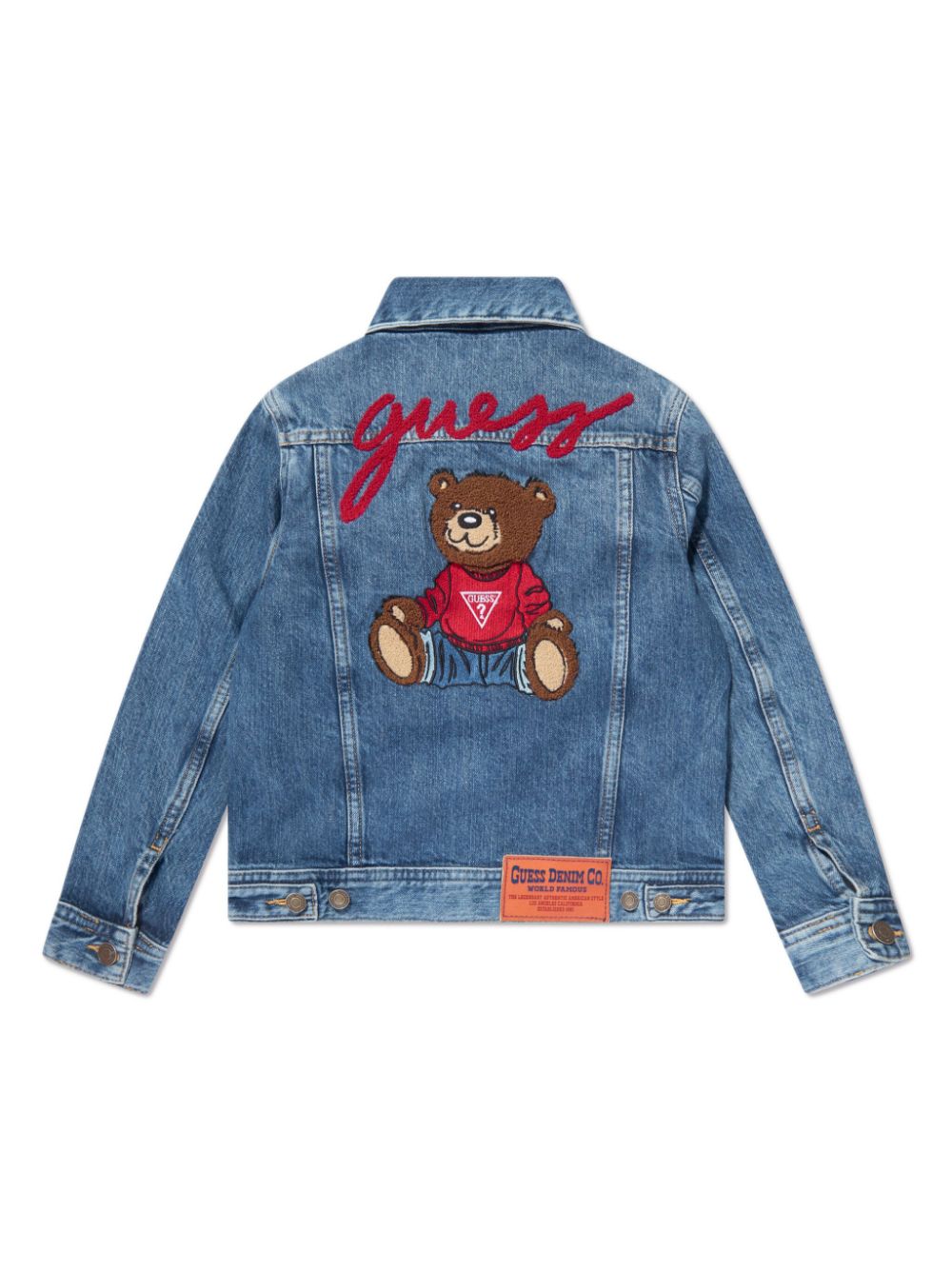 Shop Guess Bear-embroidered Denim Jacket In Blue