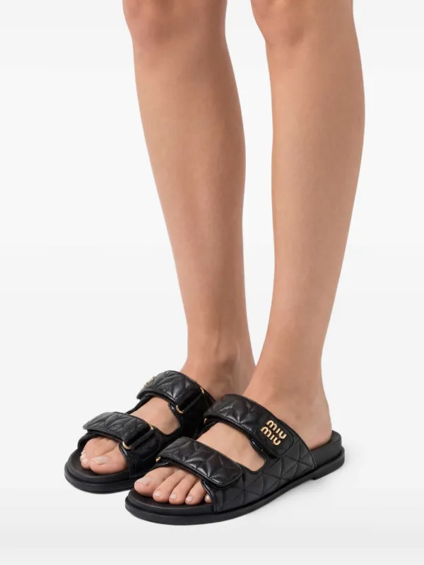 Miu Miu Matelassé Leather Sandals | Black | FARFETCH JO