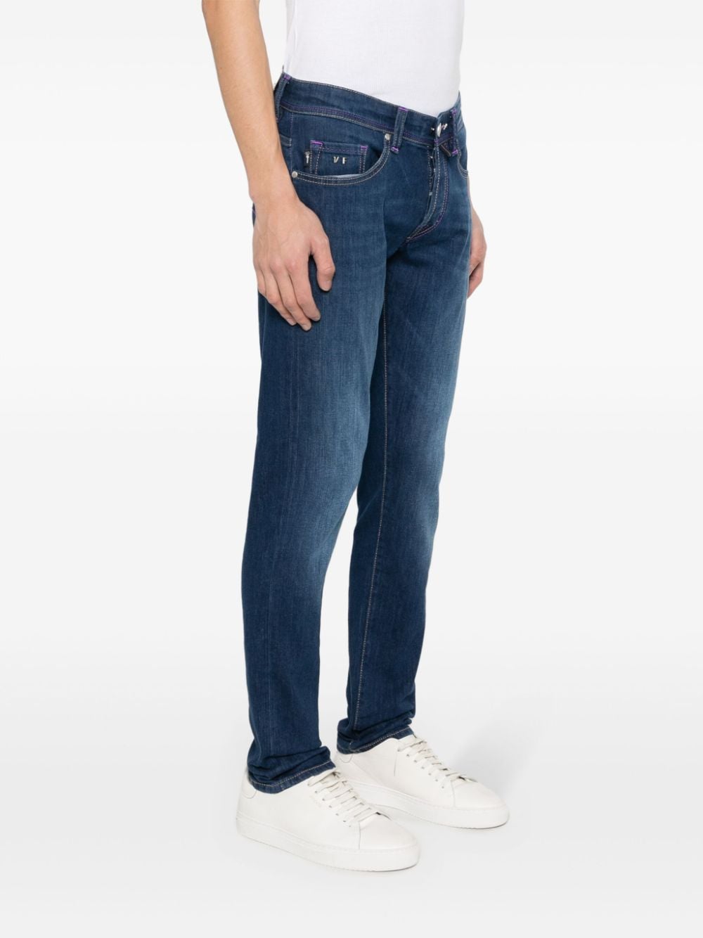 Shop Sartoria Tramarossa Leonardo Buttons Low-rise Slim-fit Jeans In 蓝色