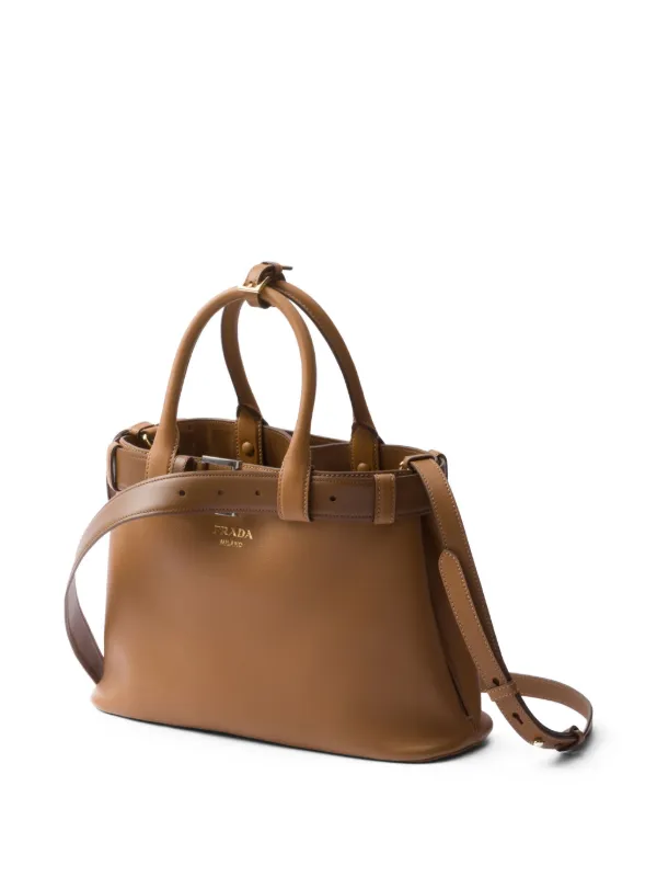【関税＆送料込み】Prada Medium Belted Leather Handbag Prada Medium Belted Leather Handbag | Brown | FARFETCH