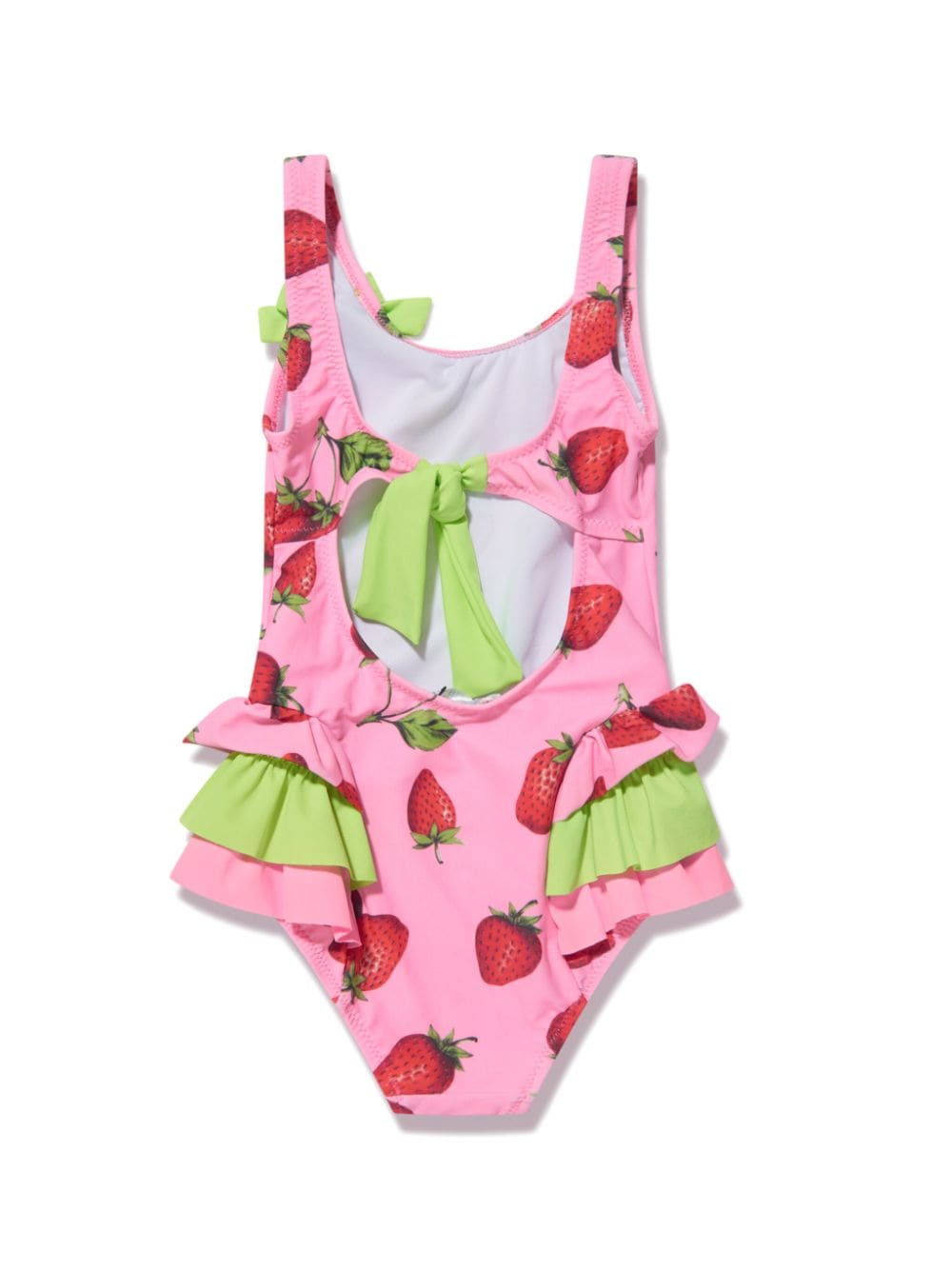 Shop Nessi Byrd Cara Strawberry-print Ruffle Swimsuit In Pink