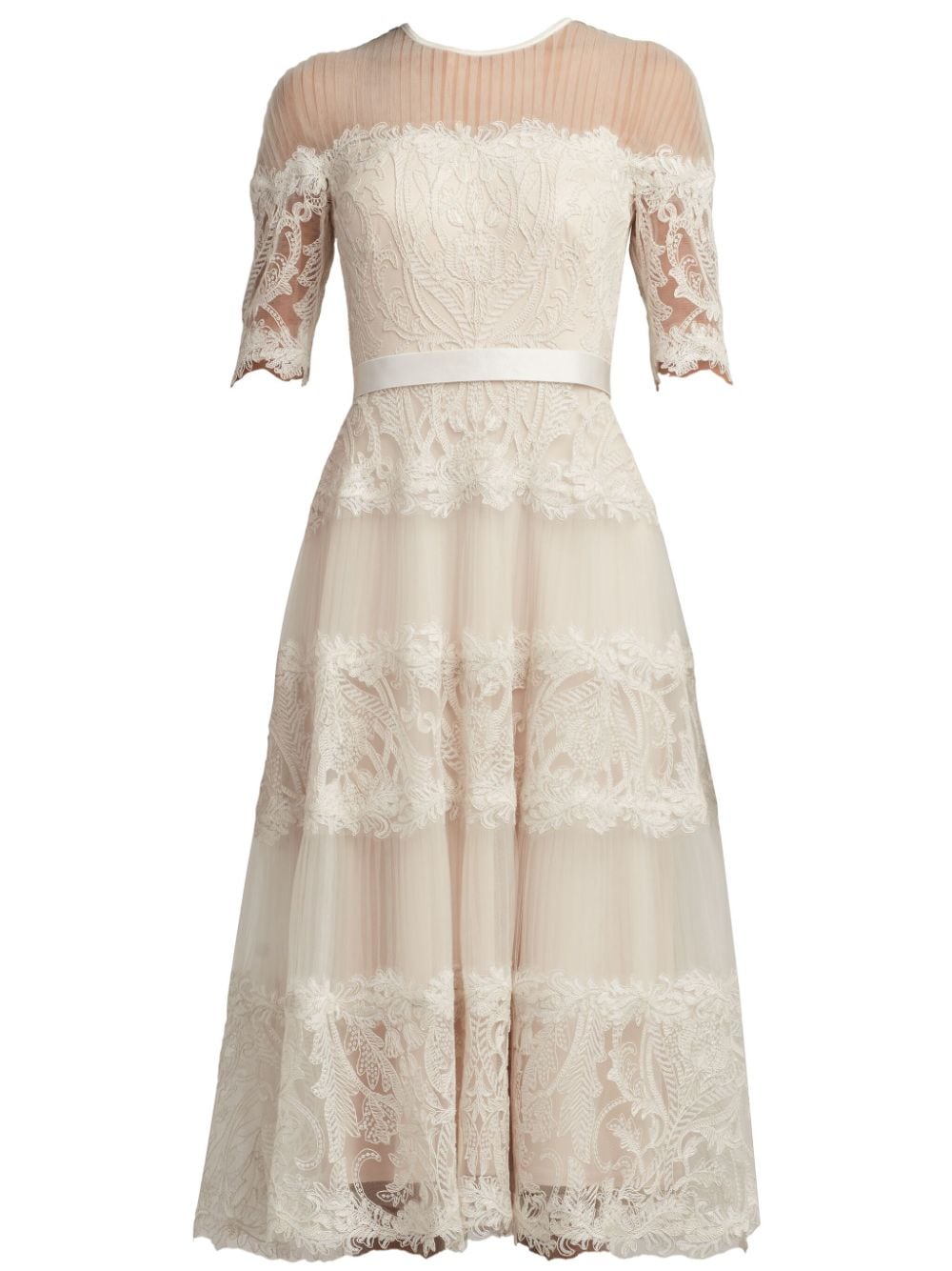 Shop Tadashi Shoji Corra Lace Panelled Midi Dress In White