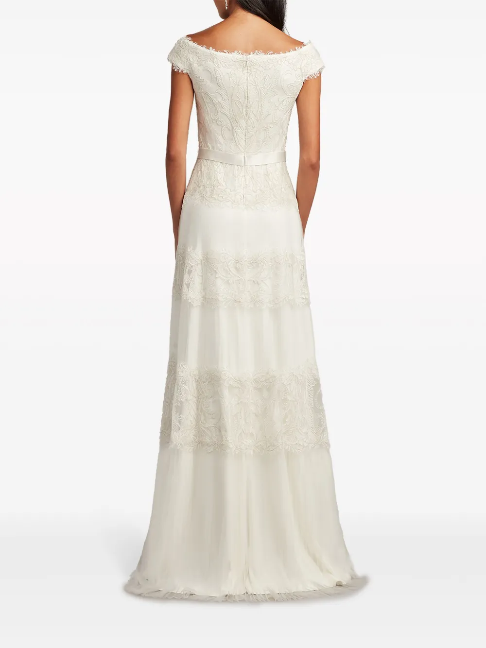 Tadashi Shoji Sequin Corded Lace Off The Shoulder Gown In Neutrals