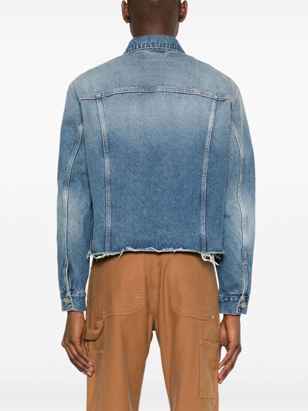 Shop Mm6 Maison Margiela Raw-cut Denim Jacket In Blue