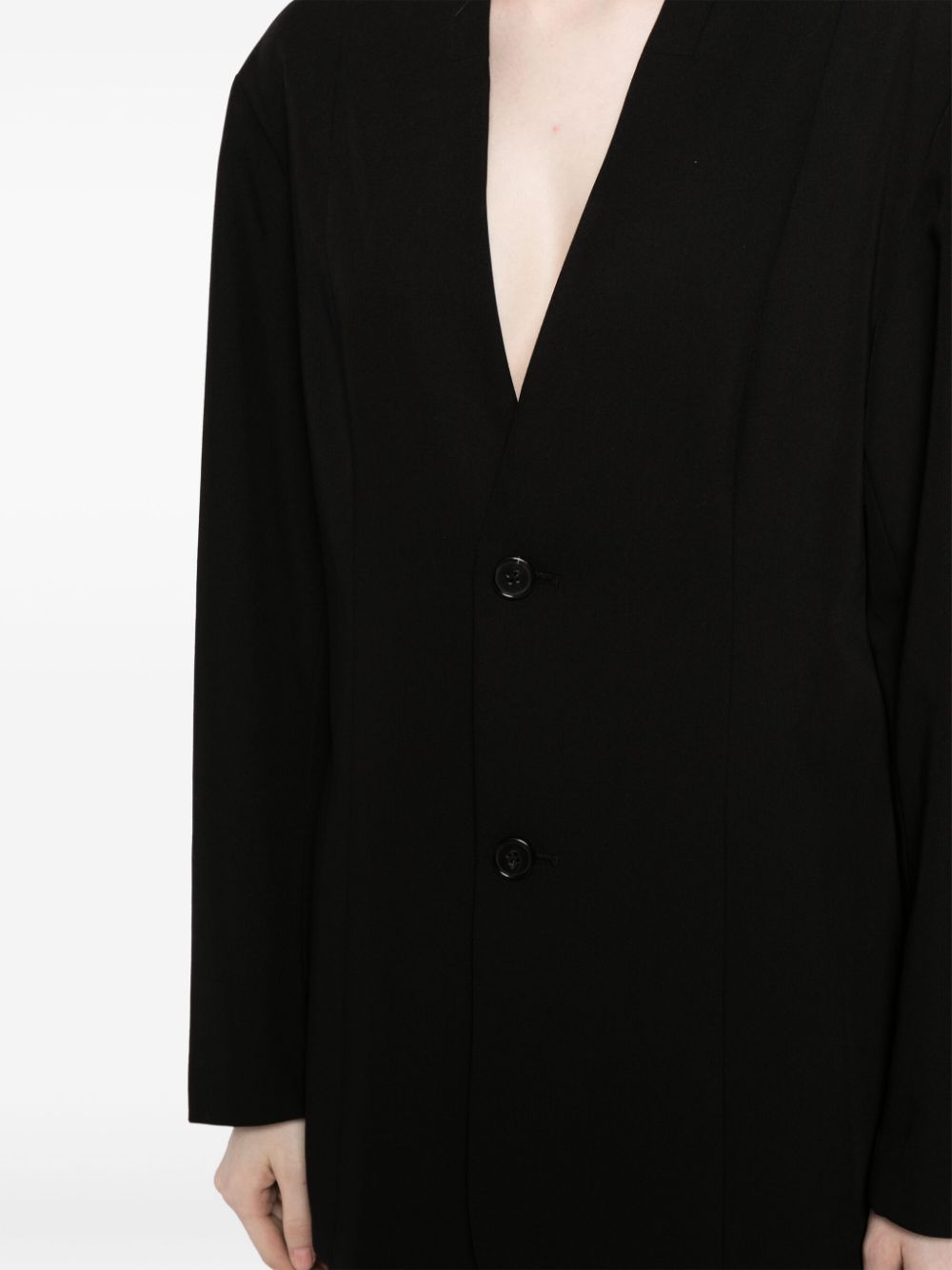 Shop Izzue Collarless V-neck Jacket In Black