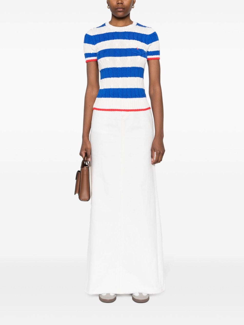 Shop Polo Ralph Lauren Striped Cable-knit Top In White