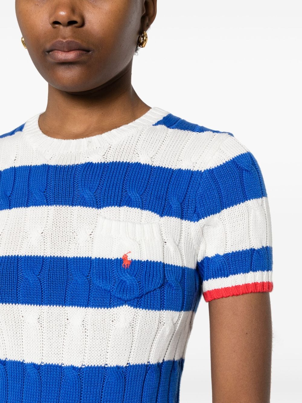Shop Polo Ralph Lauren Striped Cable-knit Top In White