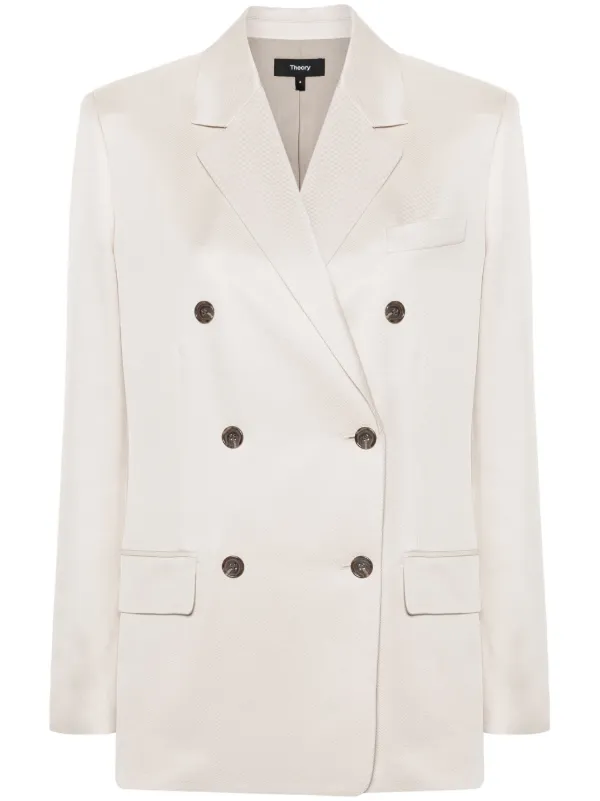 Theory Notched-lapels Double-breasted Blazer in Neutrals