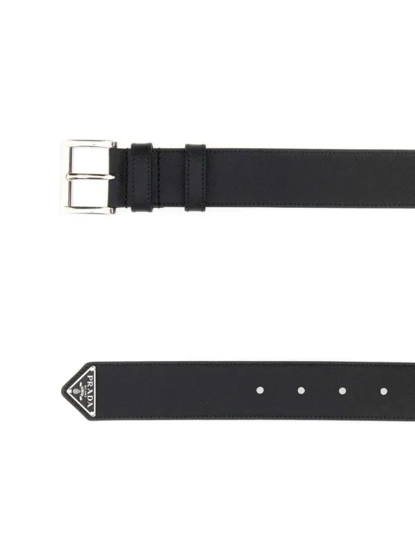 Prada enamel-triangle-logo Leather Belt | Black | FARFETCH