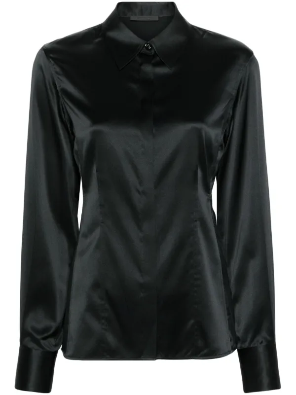 Black silk shirt womens best sale