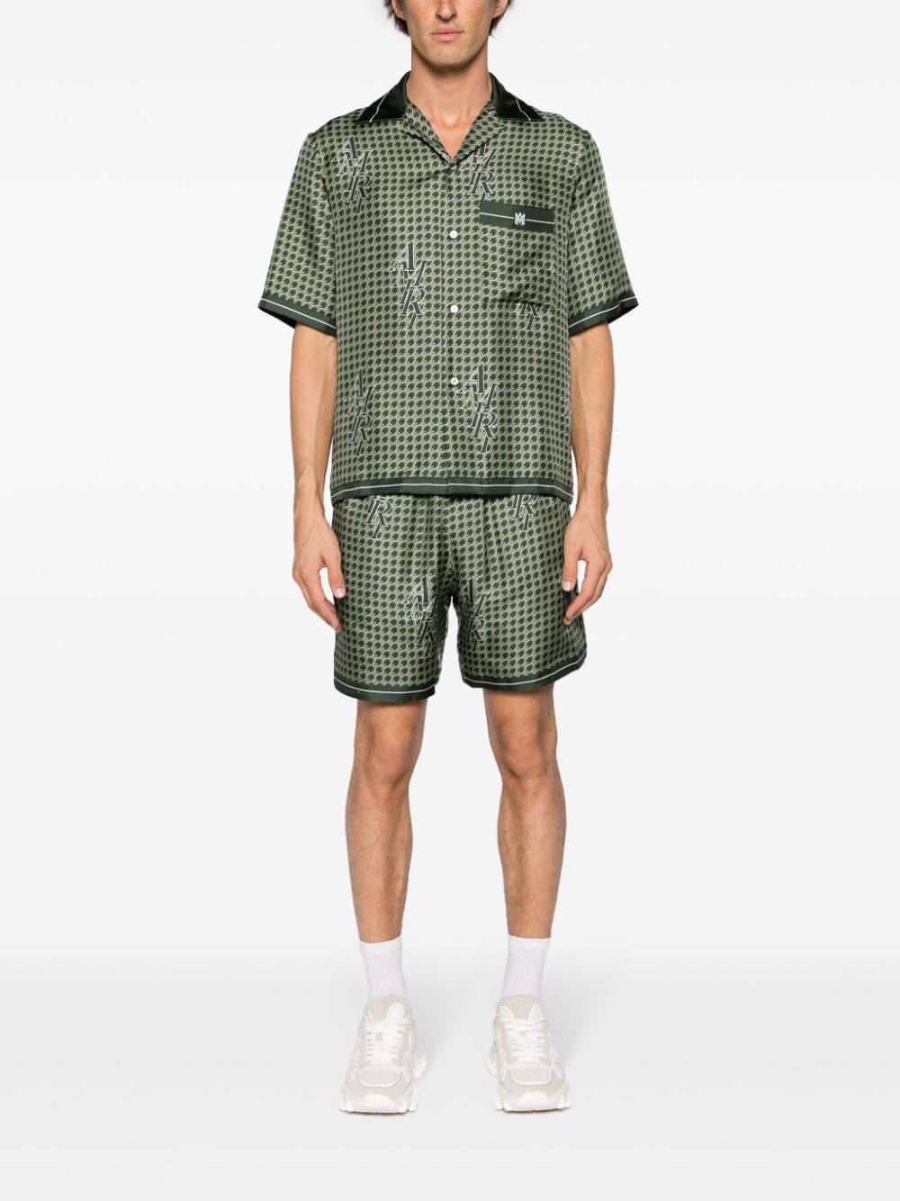 AMIRI Zijden shorts met pied-de-poule patroon Groen