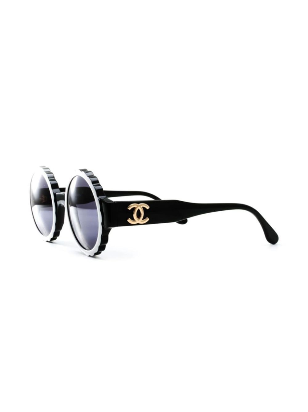 CHANEL Pre-Owned 1990s CC zonnebril met rond montuur - Zwart