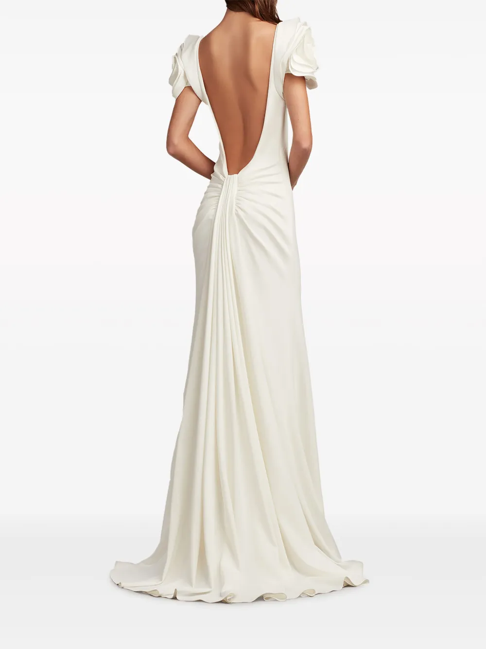 Shop Tadashi Shoji Keating Rosette-sleeve Gown In White