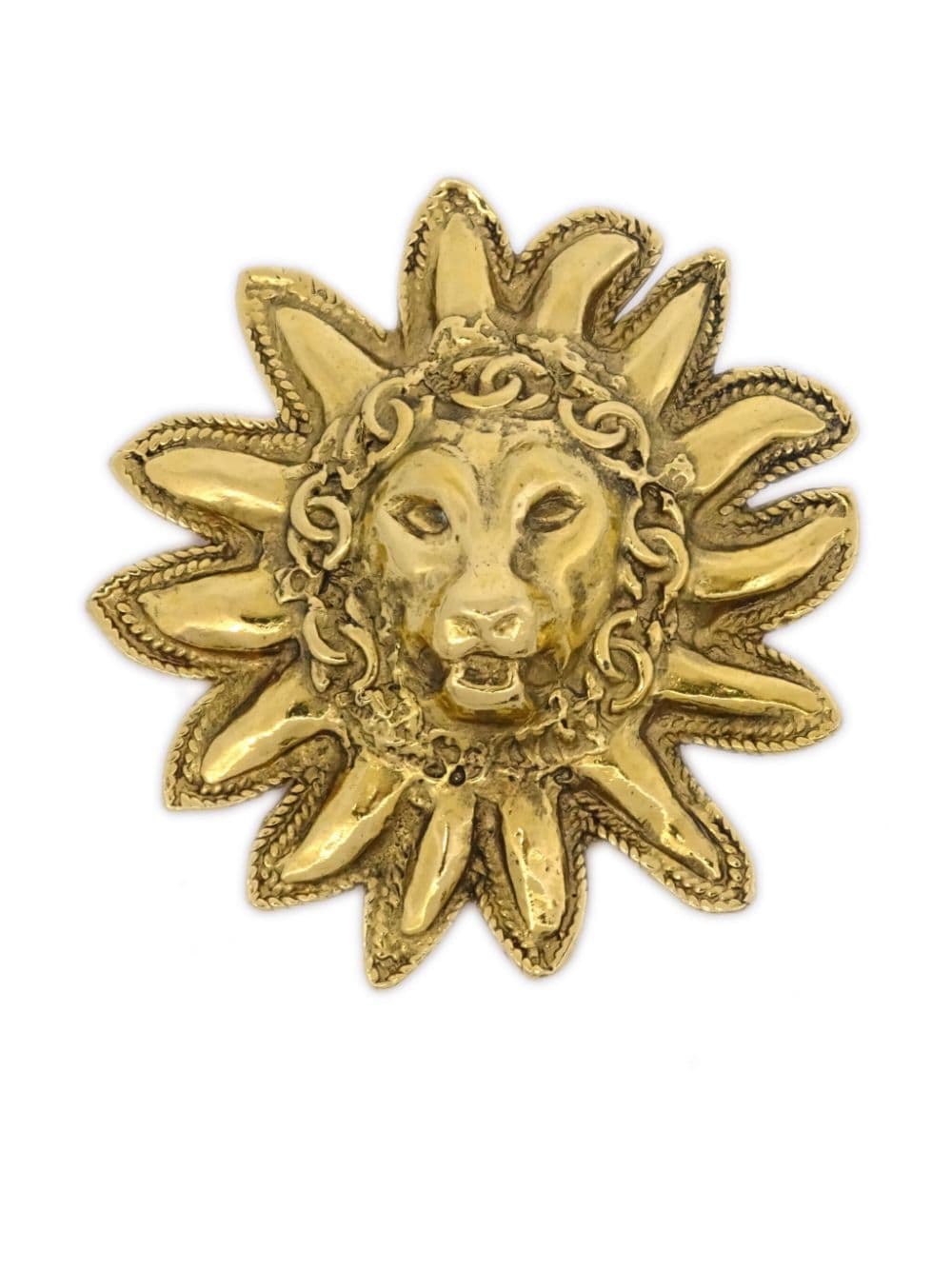 Pre-owned Chanel 1990-2000s Cc Lion Brooch In Gold