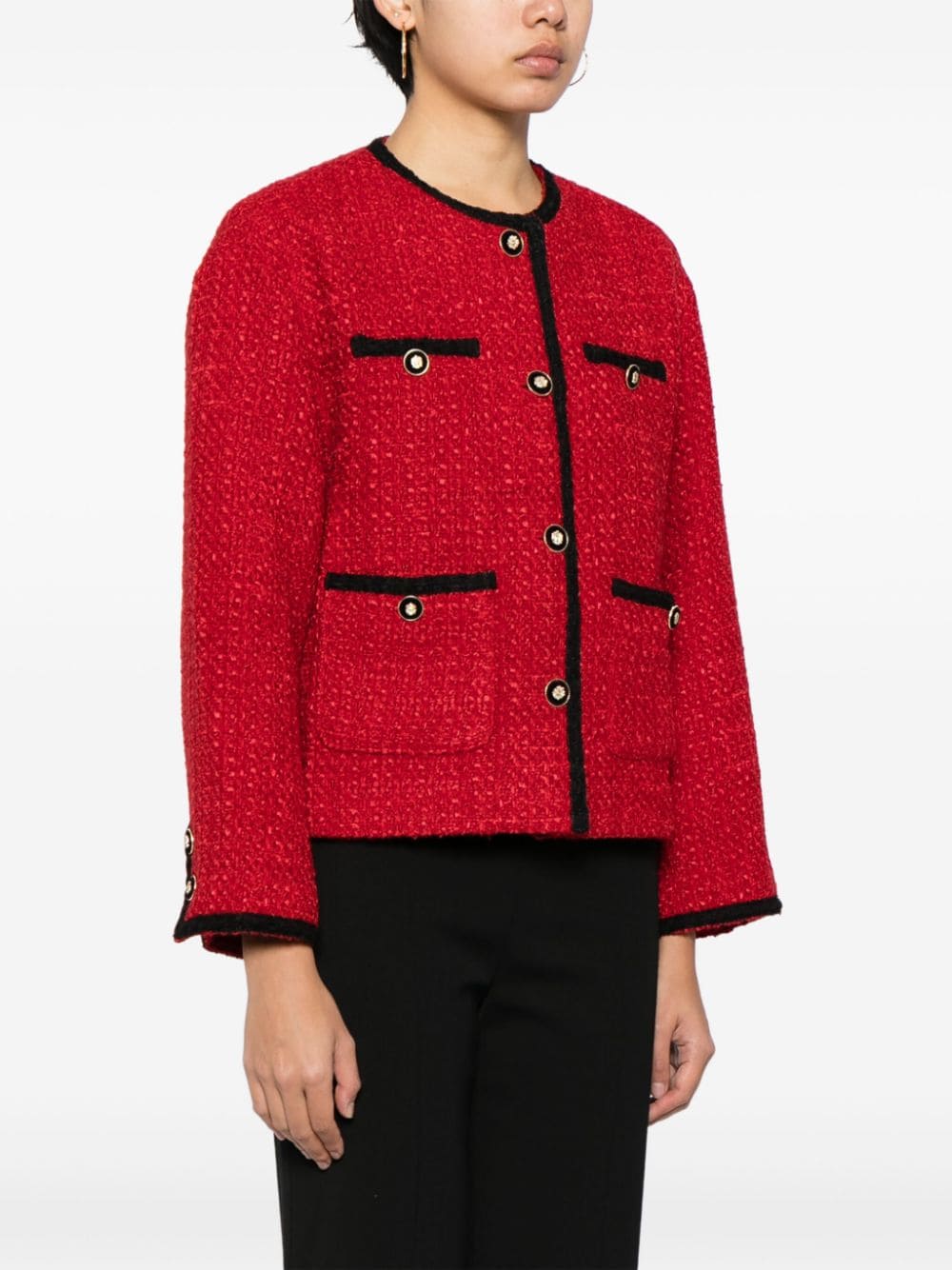 Shop B+ab Contrast-trim Tweed Jacket In Red