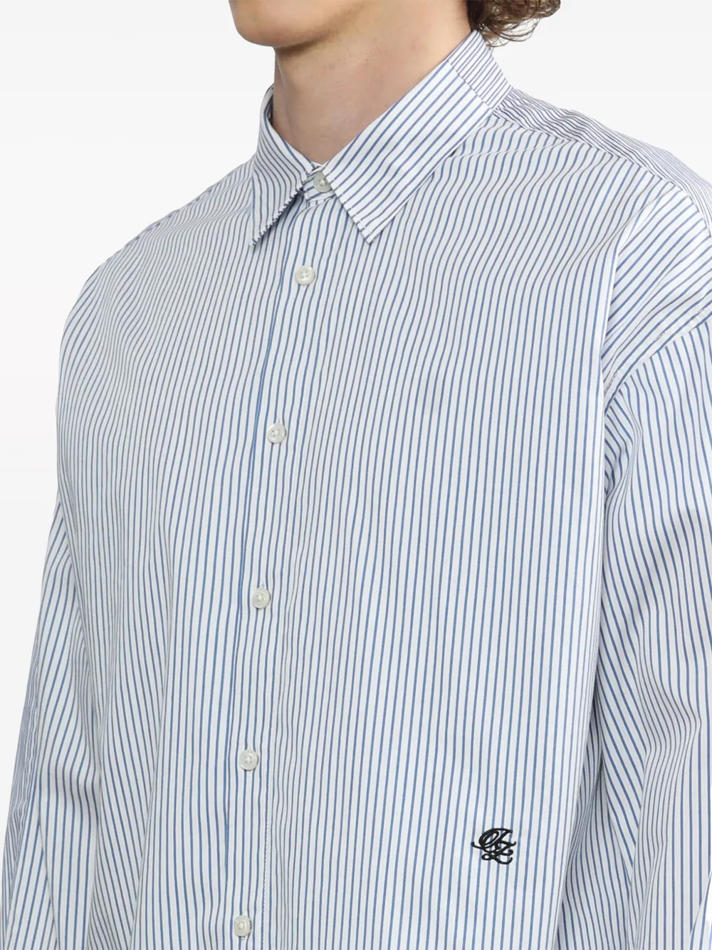 Shop Izzue Striped Cotton Shirt In Blue