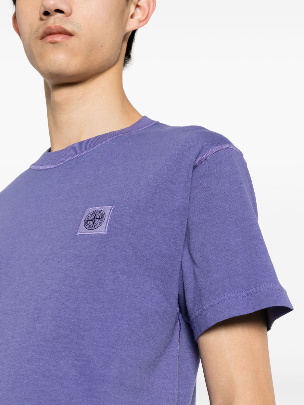 Shop Stone Island Compass-appliqué Cotton T-shirt In Purple