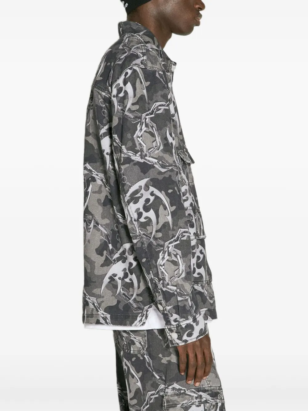 Han Kjobenhavn Camo Printed Utility Shirt In Grey
