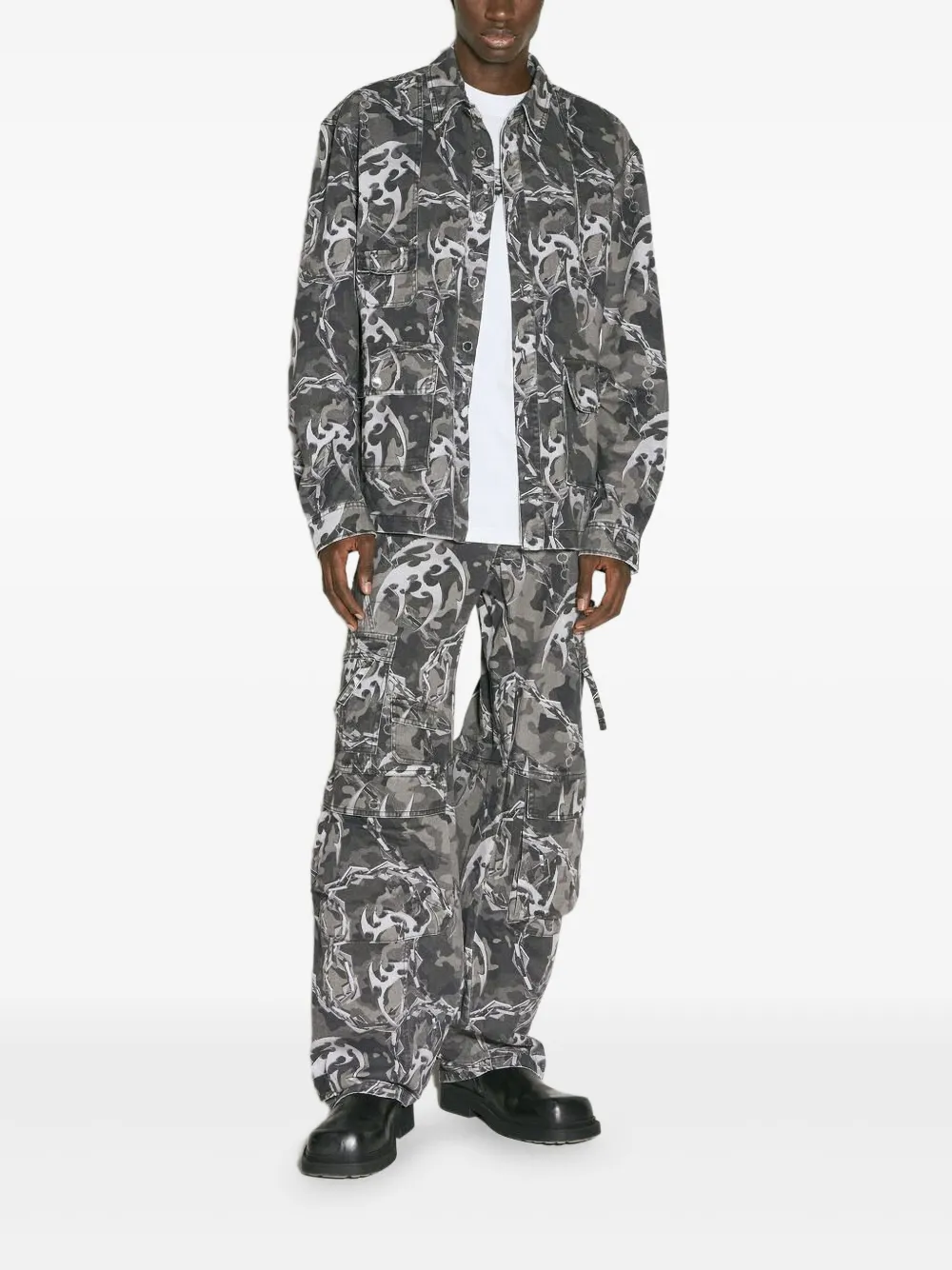 Han Kjobenhavn Camo Printed Utility Shirt In Grey