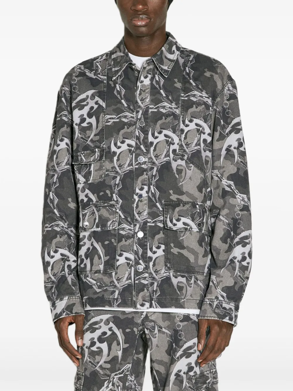 Han Kjobenhavn Camo Printed Utility Shirt In Grey