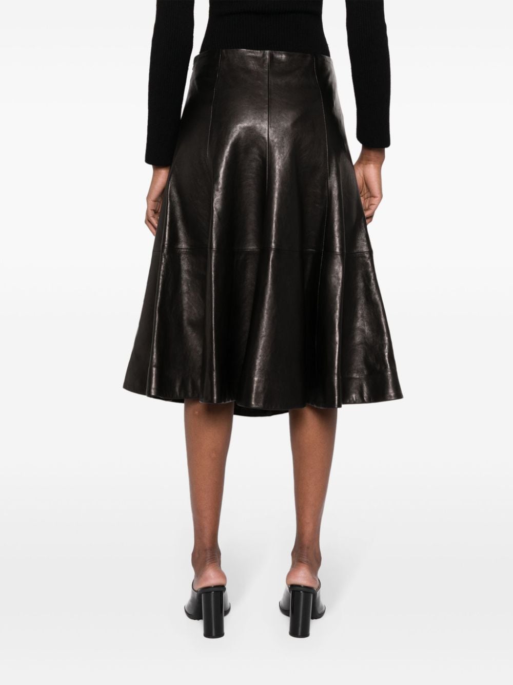 Shop Khaite Lennox Leather Midi Skirt In Black