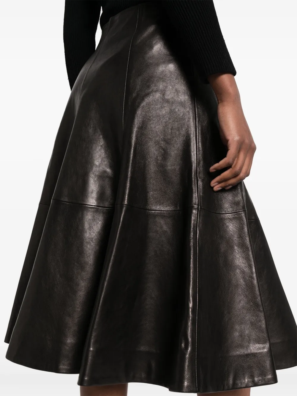 Shop Khaite Lennox Leather Midi Skirt In Black