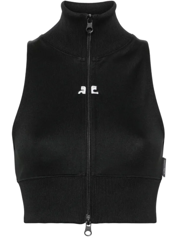 Courrèges Zip-up Cropped Vest in Black