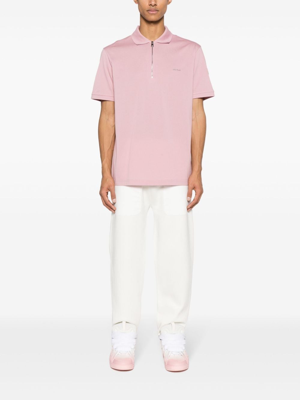 Shop Moncler Logo-embossed Cotton Polo Shirt In Pink