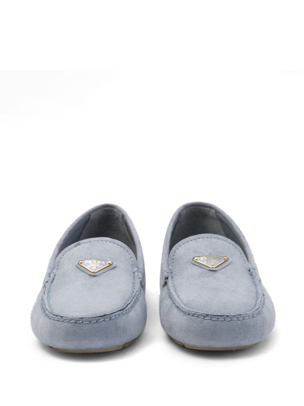 Shop Prada Triangle-logo Suede Driving Loafers In Blue