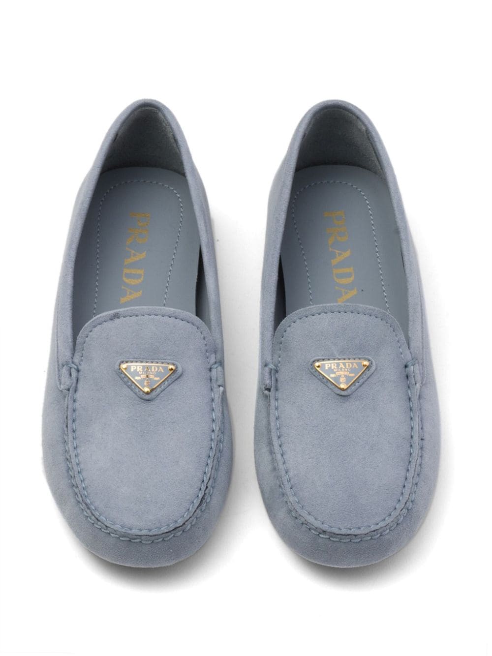 Shop Prada Triangle-logo Suede Driving Loafers In Blue
