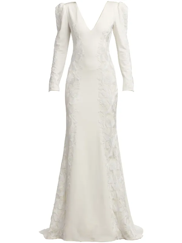 Tadashi Shoji Irelina puff sleeve Embroidered Gown White FARFETCH UK