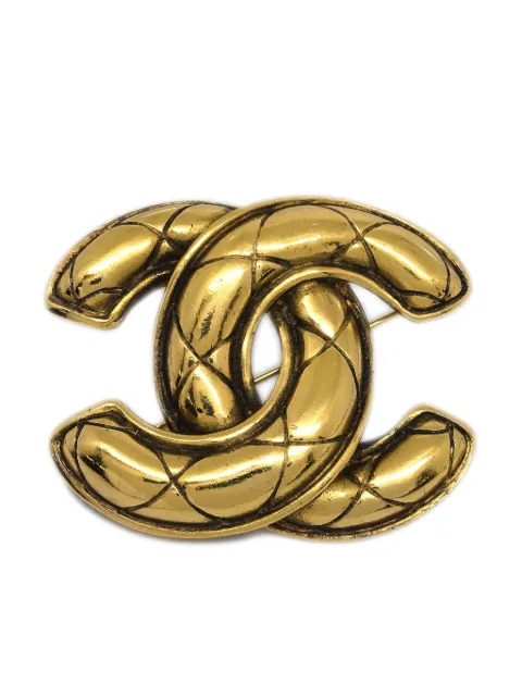 CHANEL Pre-Owned CC-logo gold-plated brooch