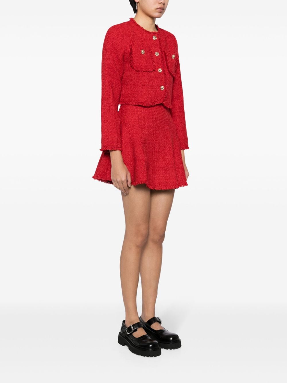 Shop B+ab Tweed Skirt Suit In Red