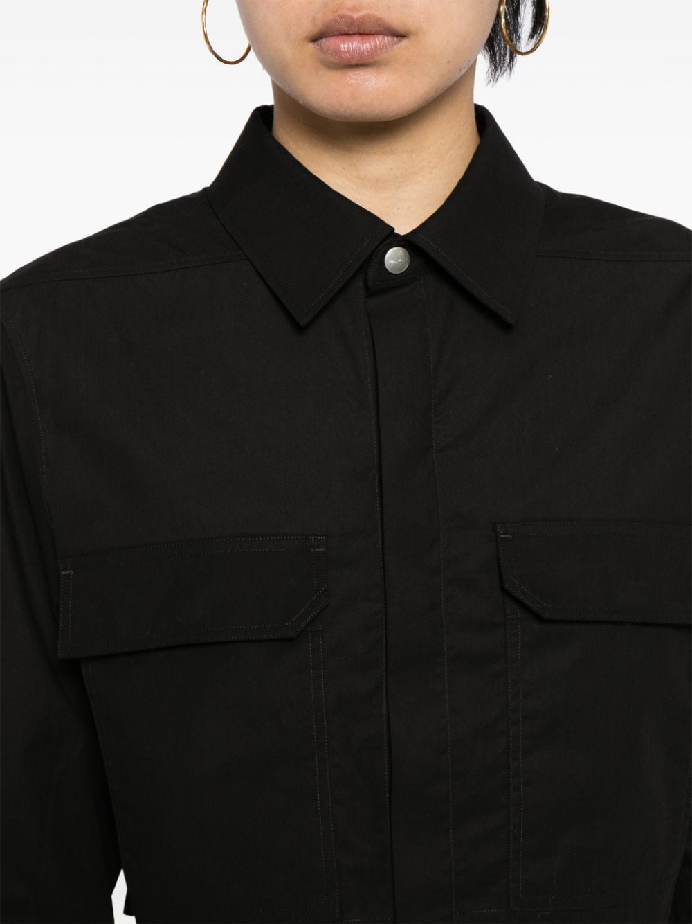 Shop Rick Owens Cotton Cropped Shirt In Black