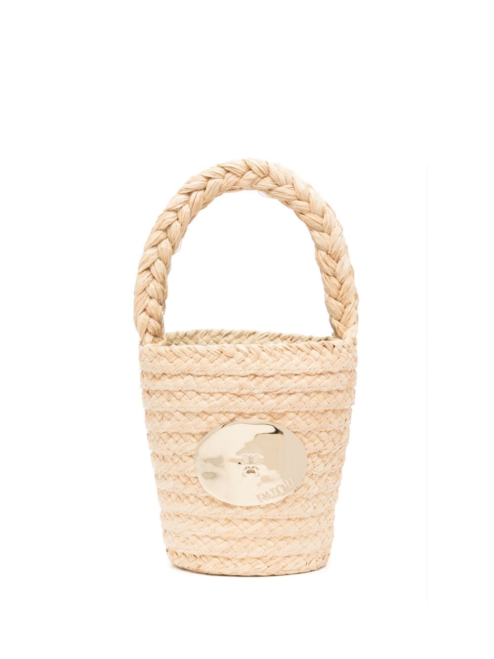 Patou Plaque-detail Raffia Bucket Bag In Neutrals