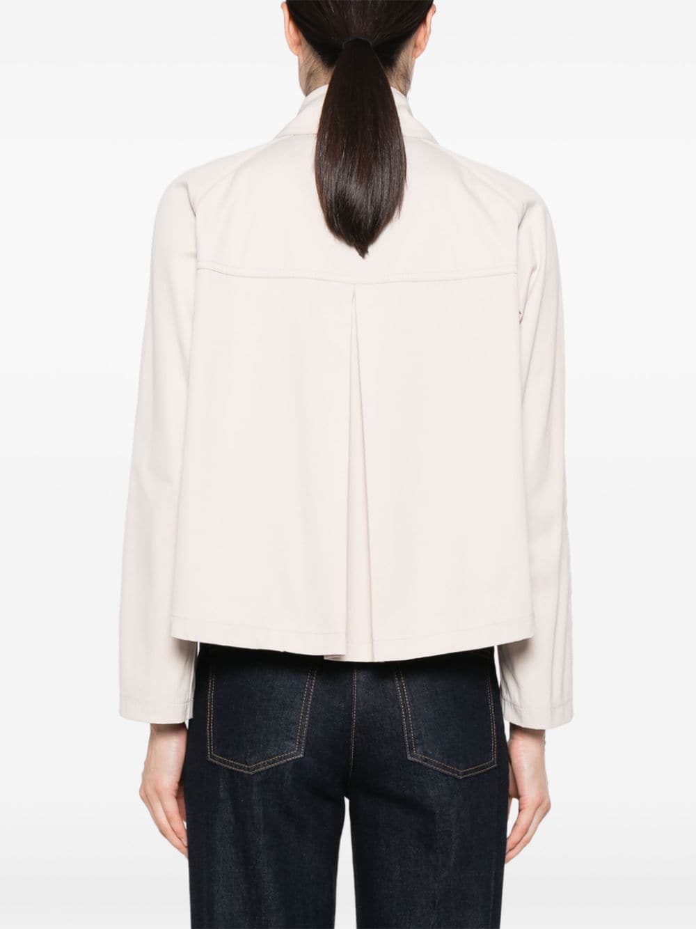 Shop Elisabetta Franchi Gabardine-weave Cropped Jacket In Neutrals