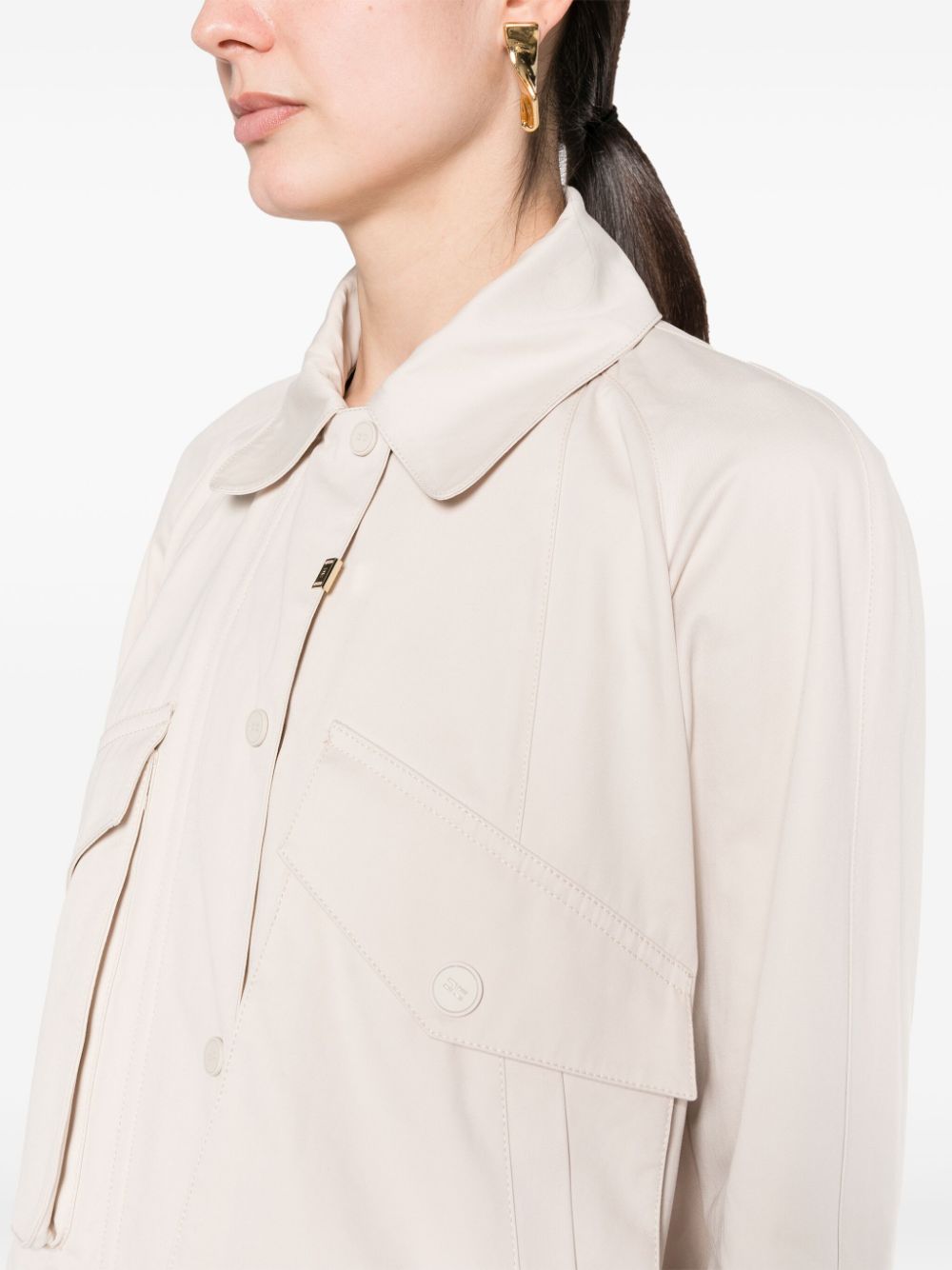 Shop Elisabetta Franchi Gabardine-weave Cropped Jacket In Neutrals