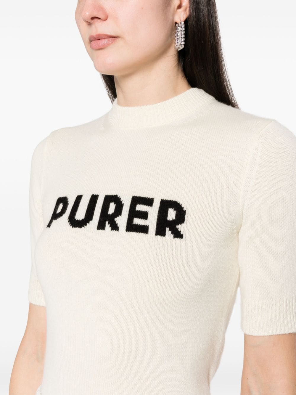 Shop Sportmax Intarsia-logo Knit T-shirt In Neutrals