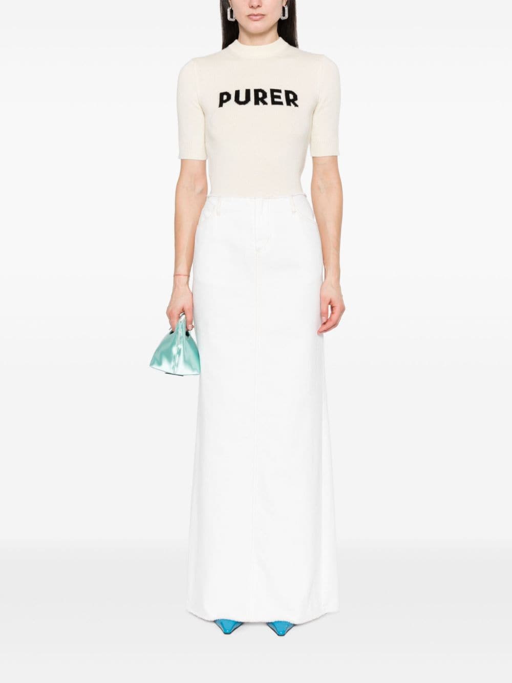 Shop Sportmax Intarsia-logo Knit T-shirt In Neutrals