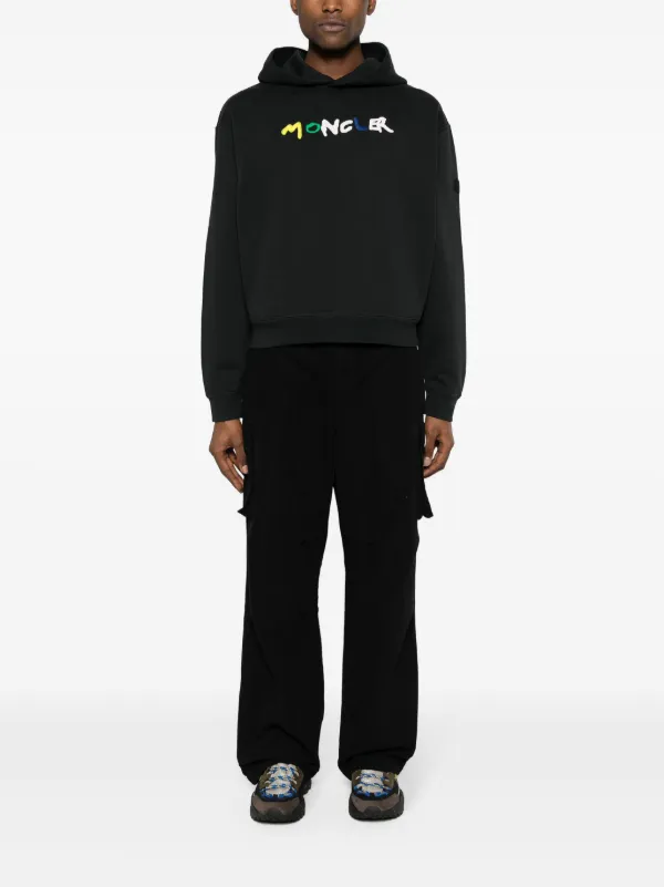 Moncler logo-embroidered Cotton Hoodie | Black | FARFETCH