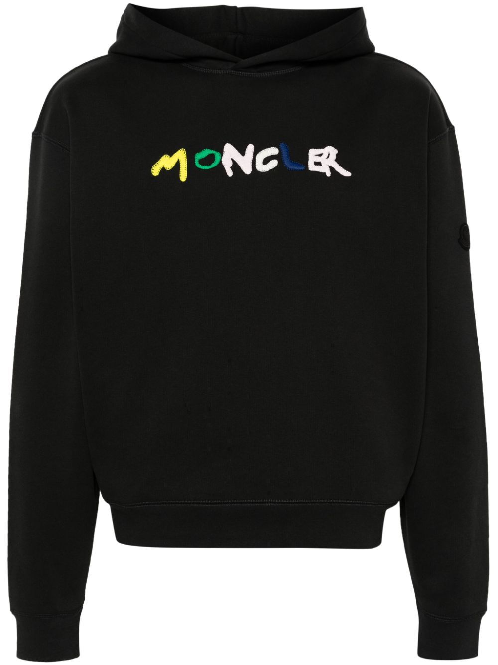 Shop Moncler Logo-embroidered Cotton Hoodie In Black