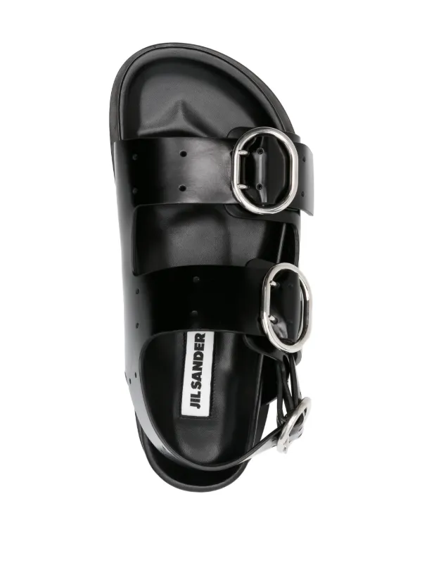 完売 Jil Sander ダブルバックル レザーサンダル | ブラック 靴