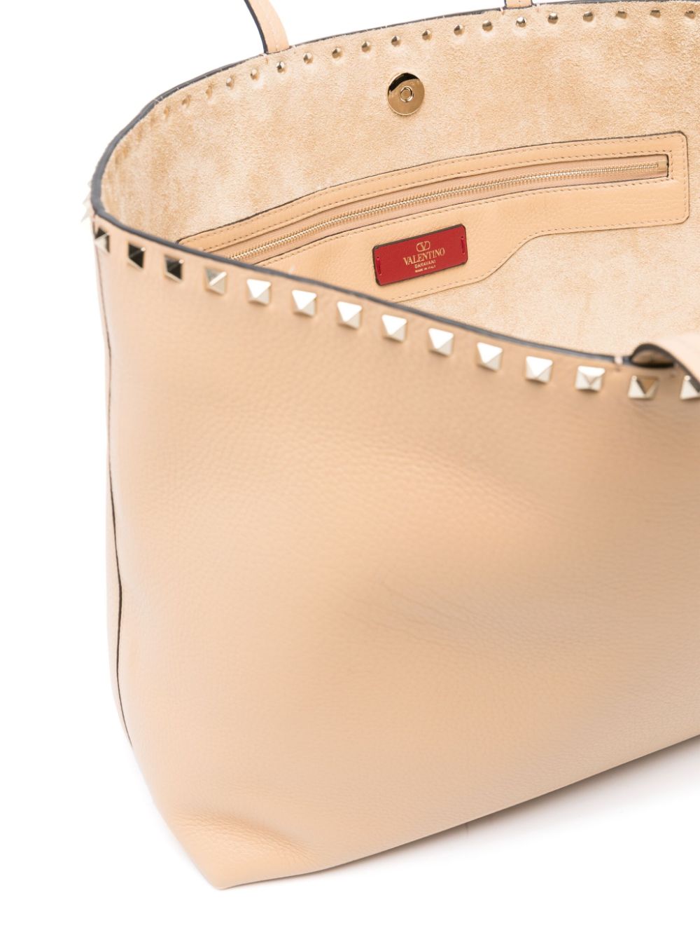 Shop Valentino Rockstud Leather Tote Bag In Neutrals