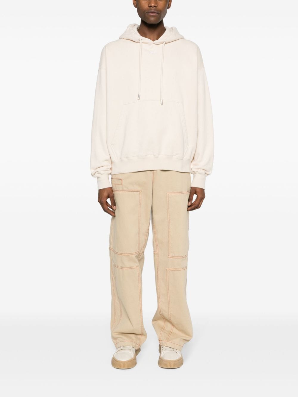 Shop Off-white Arrows-embroidered Cotton Hoodie In Neutrals