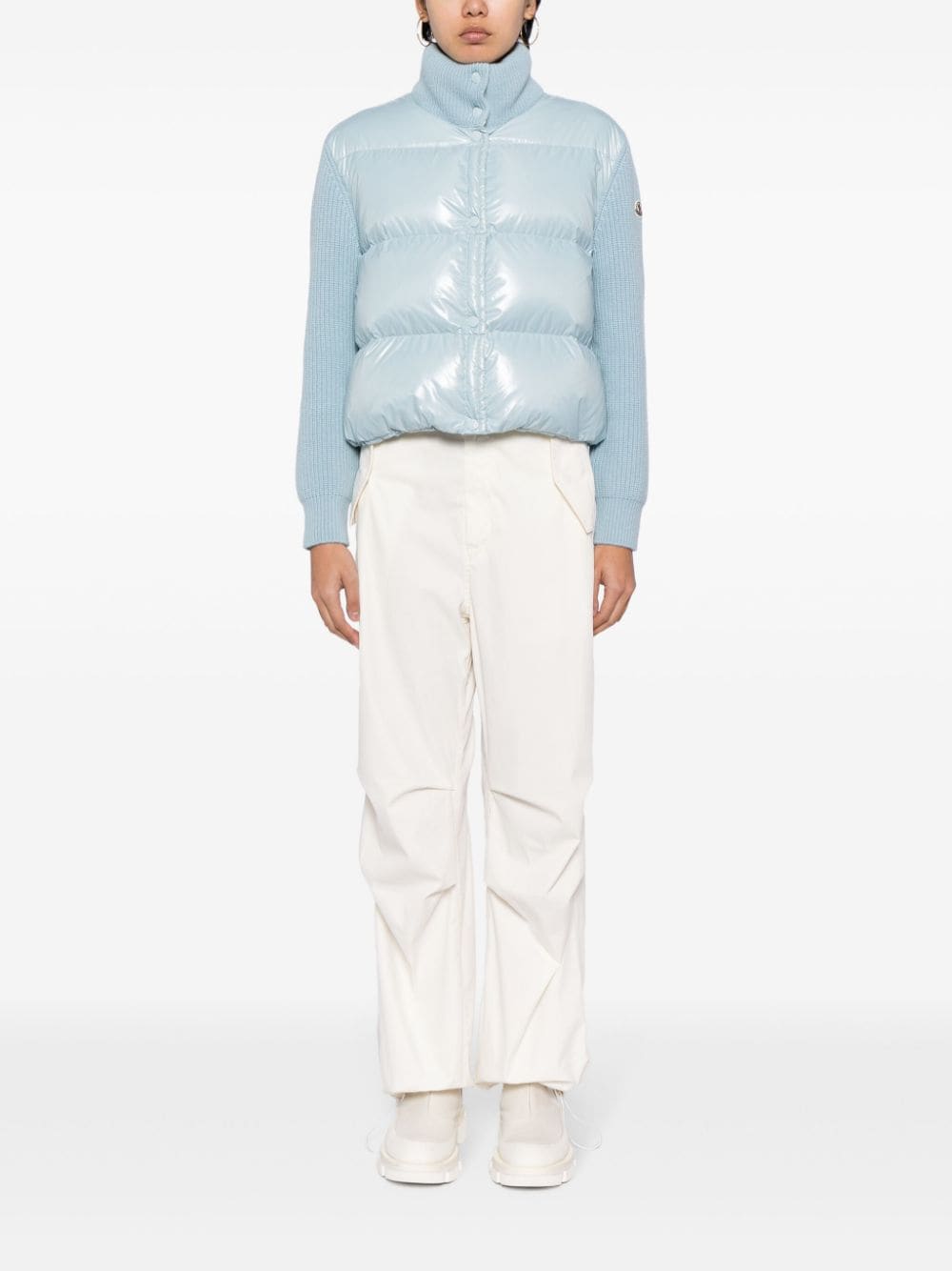 Shop Moncler Quilted Wool Cardigan In Blue