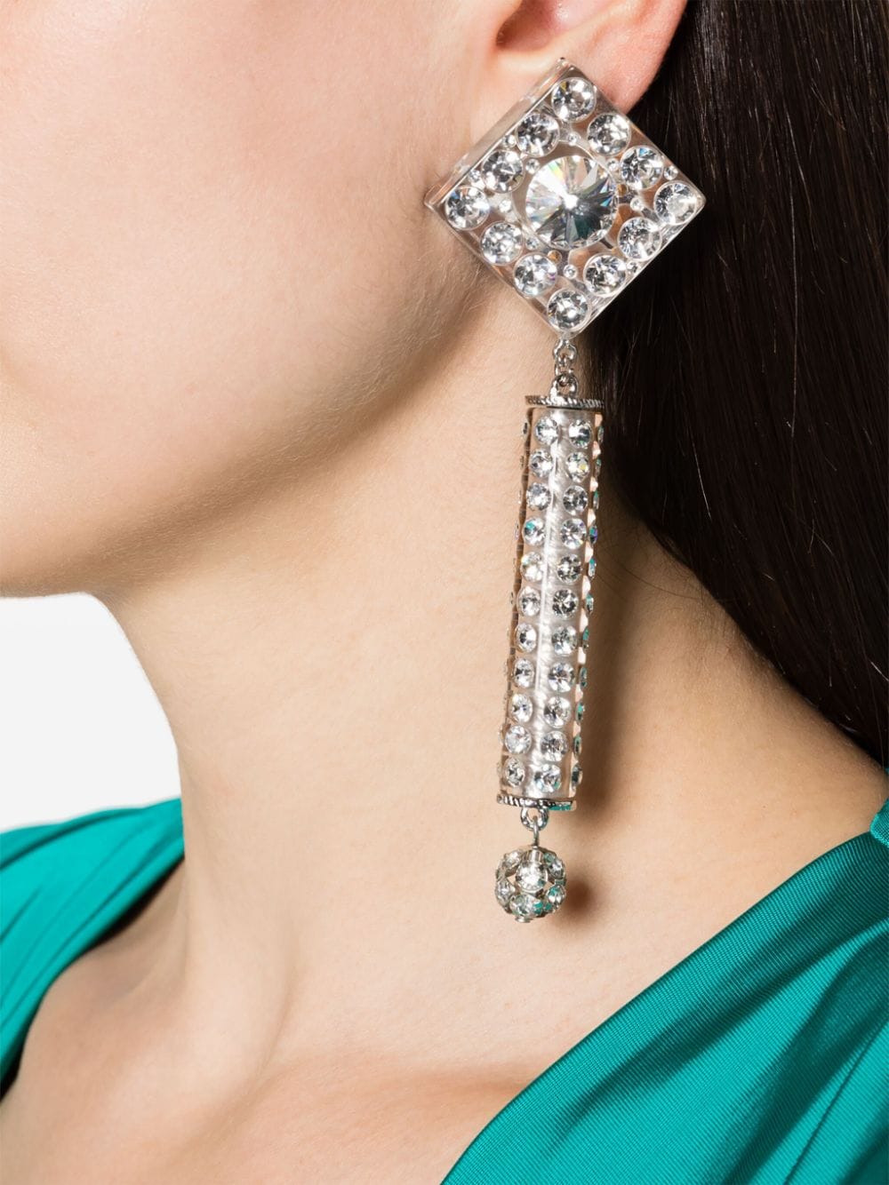 Shop Alessandra Rich Crystal Pendant Earrings In Silver