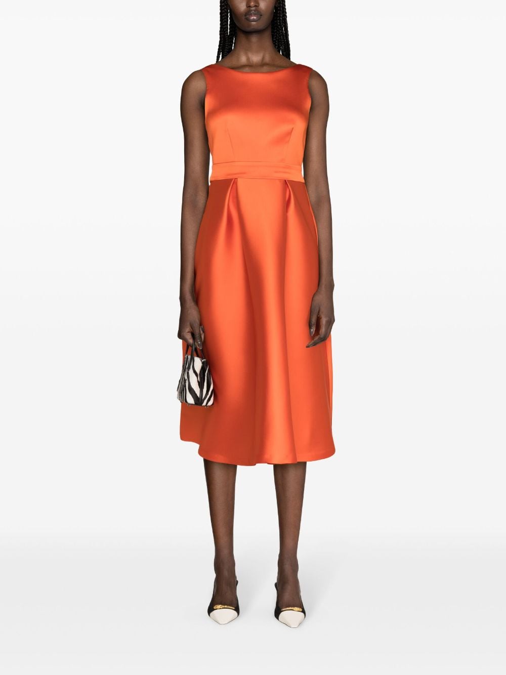 Shop P.a.r.o.s.h Belted Scuba Midi Dress In Orange