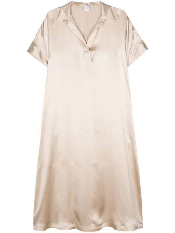 Eleventy Satin Silk Midi Dress in Neutrals