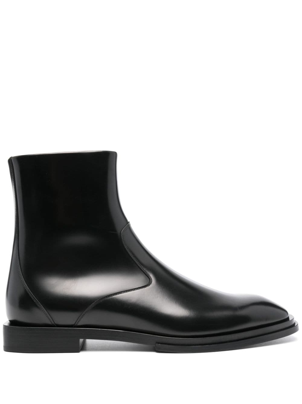 Alexander Mcqueen Logo-engraved-heel Leather Boots In Black