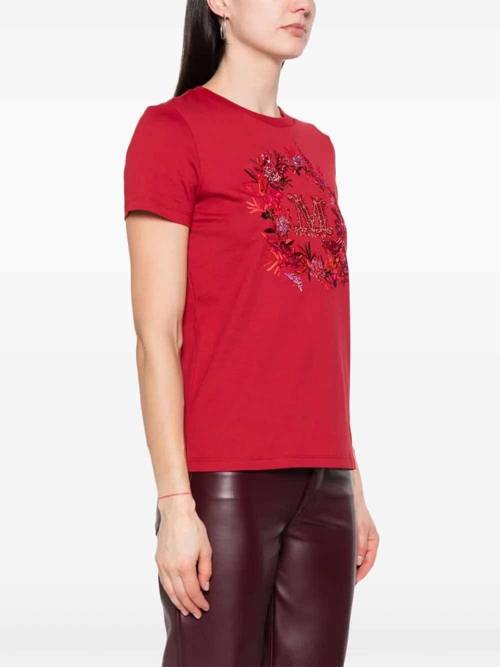 Shop Max Mara Crystal-embellished Cotton T-shirt In Red